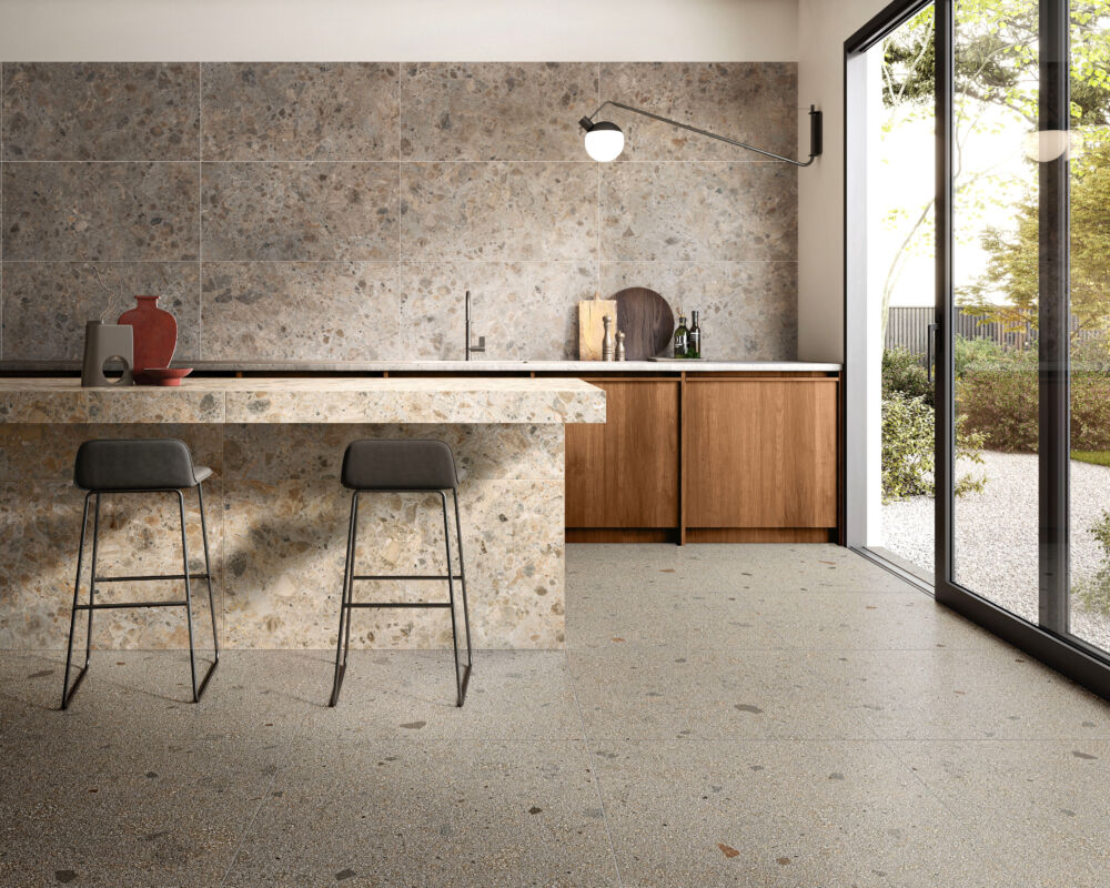 Terrazzo-Optik an Wand und Boden